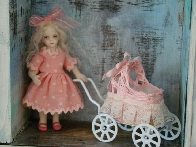Pink Lisa - mini dollhouse doll 1" scale - porcelain OOAK miniature by Marina