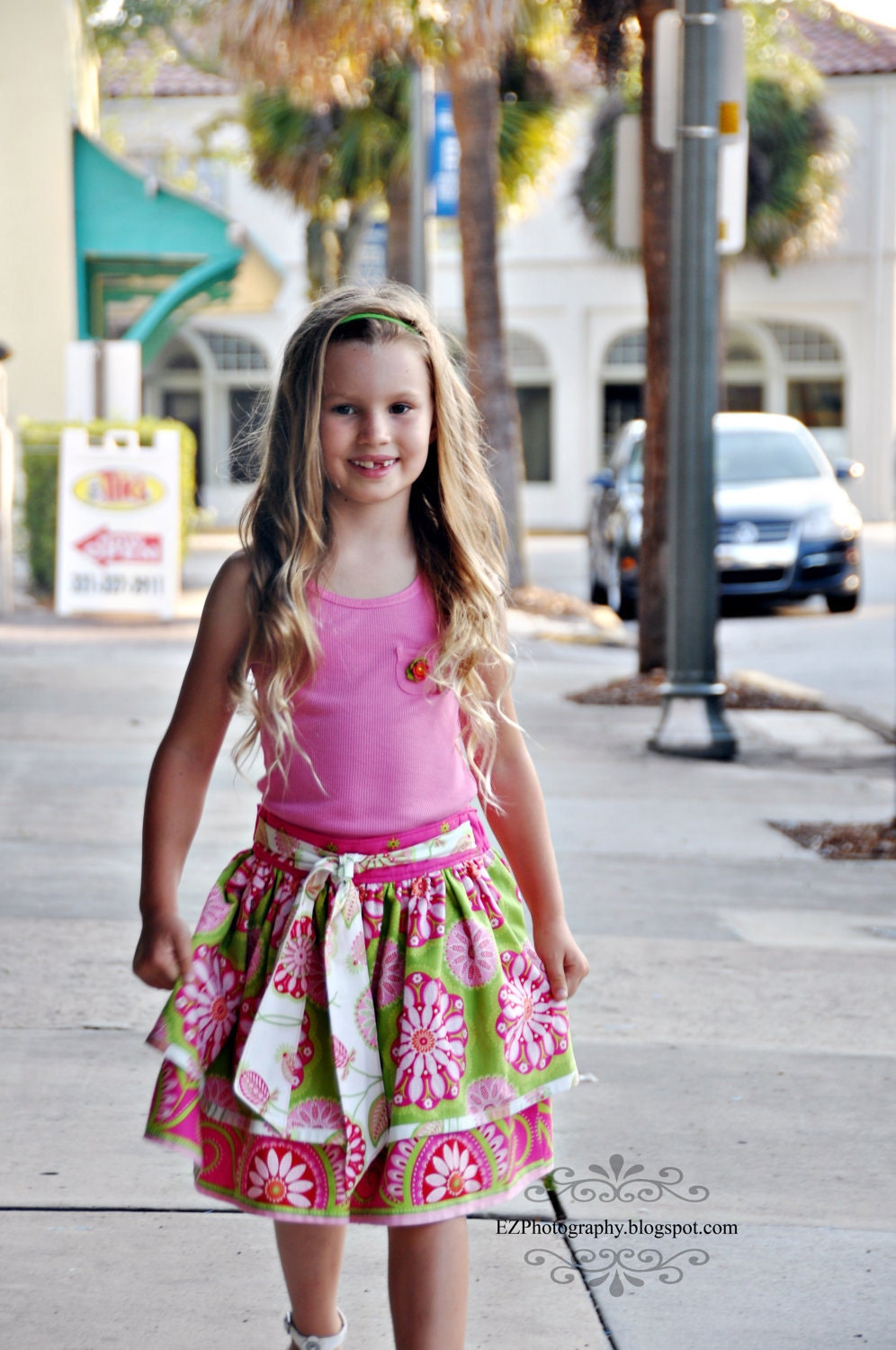 All Pink and Green, Twirl Skirt, Two Tiers of Fabric, Size 5/6
