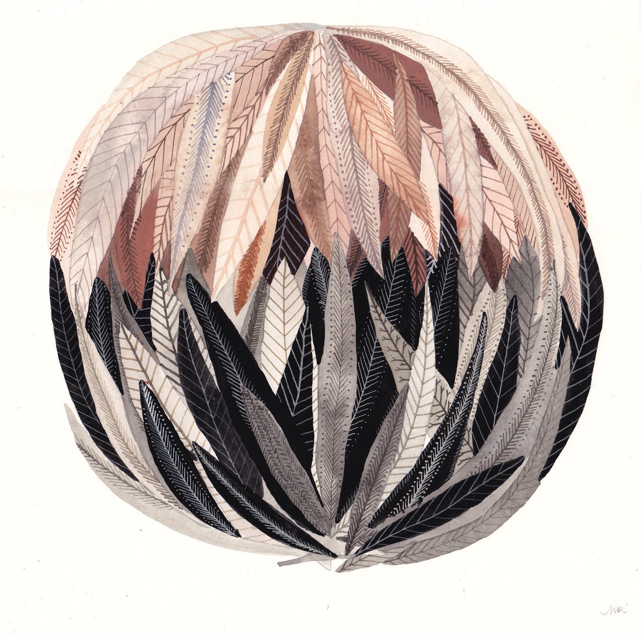 RESERVED FOR HANNAH Feather Ball No.2 - Original watercolor painting