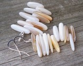 Maple - LONG Chunky White Cream Shell Stick Beaded Dangle Fish Hook Earrings - Beachy, Breezy, Perfect for Summer