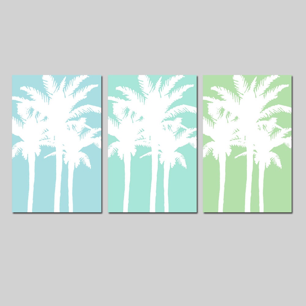 Modern Palm Tree Silhouette Trio - Set of Three Large 13x19 Tropical Beach Prints - Choose Your Colors