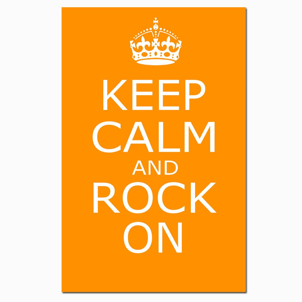 Keep Calm and Rock On - 11x17 - Poster Size Print - Choose Your Colors - Shown in Orange, Yellow, Red, Sea Aqua, and More
