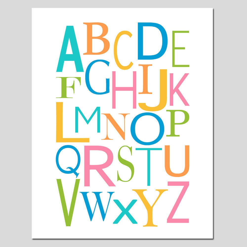 Modern Alphabet - 11x14 Print - Kids Wall Art Art for Nursery or Playroom - Choose Your Colors - Shown in Pink, Orange, Yellow, and More