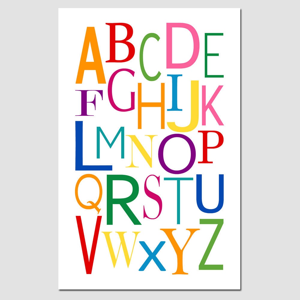 Modern Alphabet - 11x17 Print - Kids Wall Art for Nursery - Choose Your Colors - Shown in Multicolor