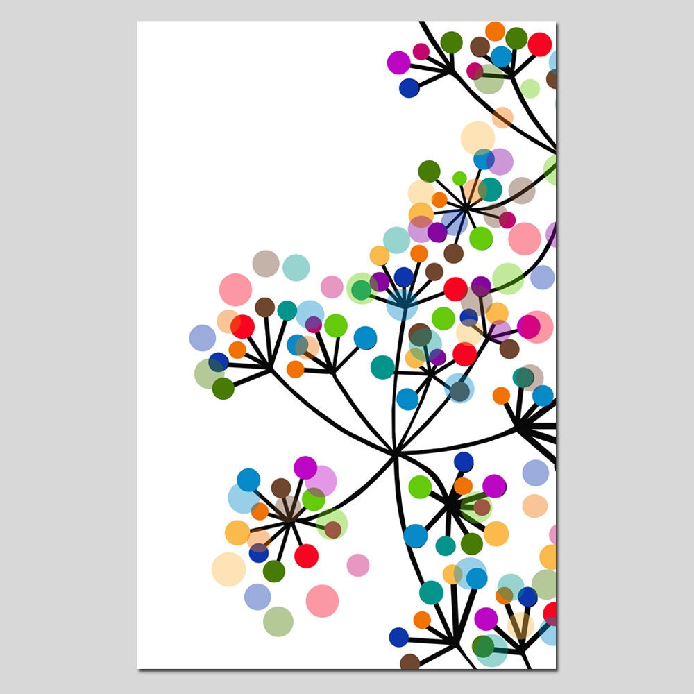 Wall Art - Modern Colorful Botanical - 11x17 Large Print - Original Design - Dots, Floral, Geometric