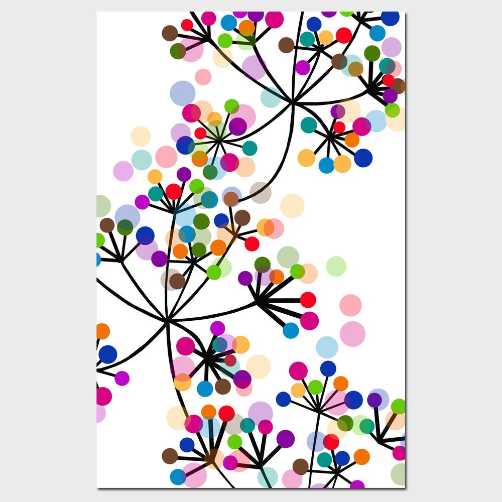 Modern Colorful Botanical - 11x17 Large Print - Original Graphic Design - Dots, Floral, Geometric