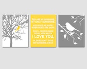 Modern Bird Sunshine Trio - Set of Three 11x14 Prints - Modern Nursery Decor - Choose Your Colors - Shown in Yellow, Gray, and More