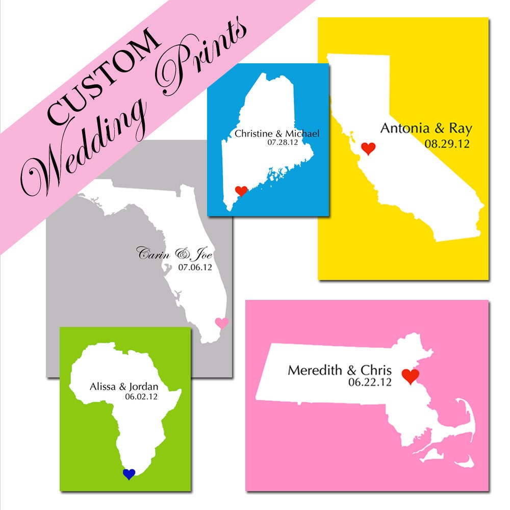 Personalized Love State Map 11x14 Custom Print - Wedding Poster, Guestbook, Anniversary - GREAT WEDDING GIFT