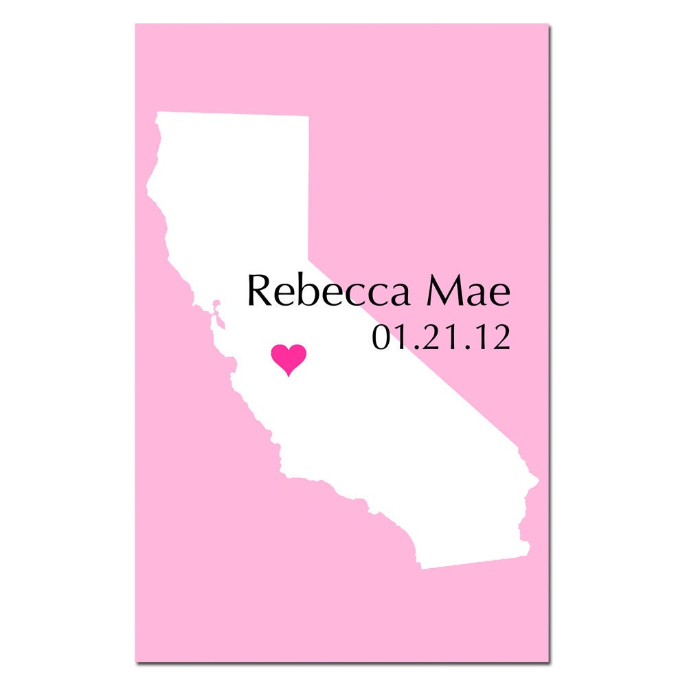 Baby Birth State Map - 11x17 Custom Print - Modern Nursery Print, Birth Announcement, Baby Shower - Choose Your Colors - GREAT GIFT