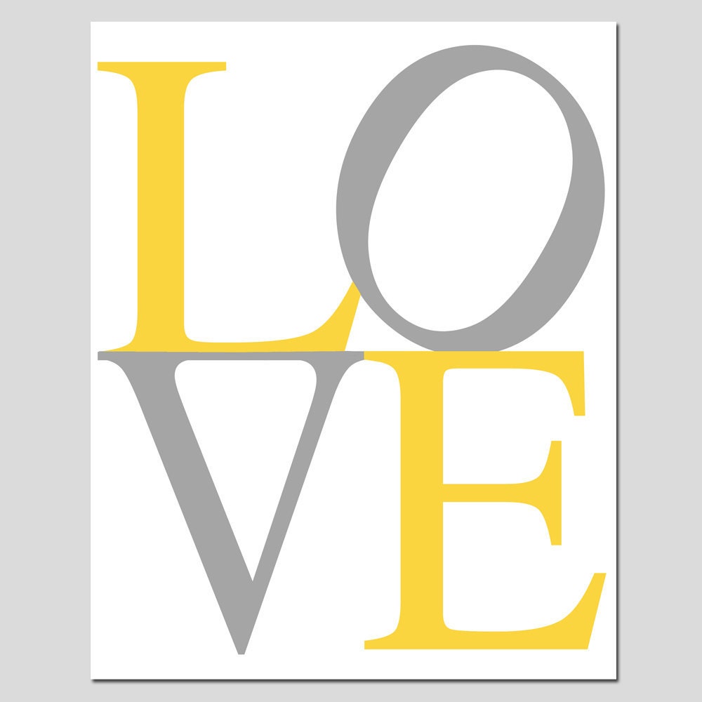 LOVE - 11x14 Modern Typography Print - Kids Wall Art - Nursery Art - Choose Your Colors - Shown in Yellow, Gray and More