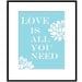 Love Is All You Need - 8x10 Floral Print with Inspirational Quote - Choose Your Colors - Shown in Yellow Orange, Gray, Sky Blue, Pea Green