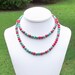 Janet - Long Coral Red and Faceted Turquoise Czech Glass Gemstone Beaded Necklace - Can Be WORN MULTIPLE WAYS