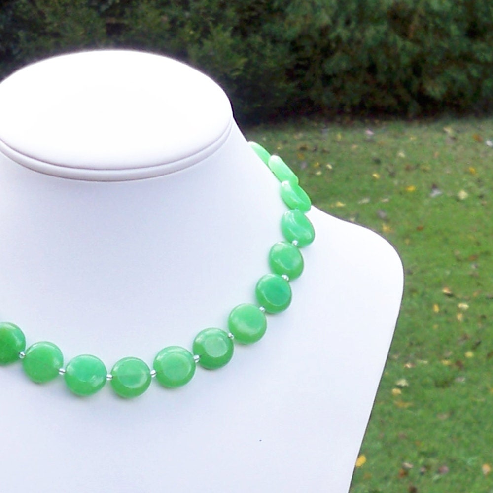 Channing - 15mm Round Grass Green Jade Gemstone Beaded Necklace