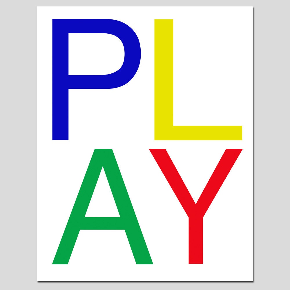 PLAY - 11x14 Modern Typography Print - Kids Wall Art for Playroom or Nursery - Choose Your Colors - Shown in Red, Yellow, Green, Blue