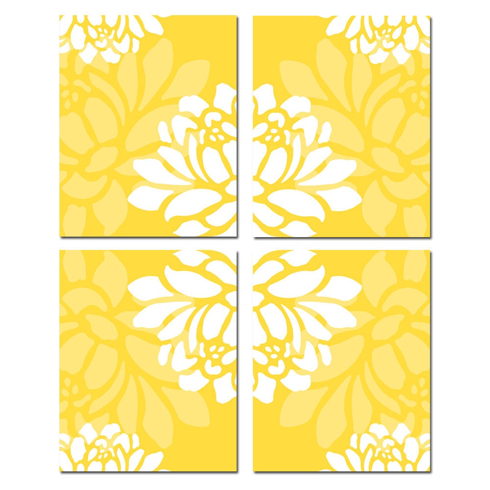 Large Scale Floral Kaleidoscope Quad - Set of Four 8x10 Floral Prints - Choose Your Colors - Shown in Lemon Yellow, Apple Green, Aqua