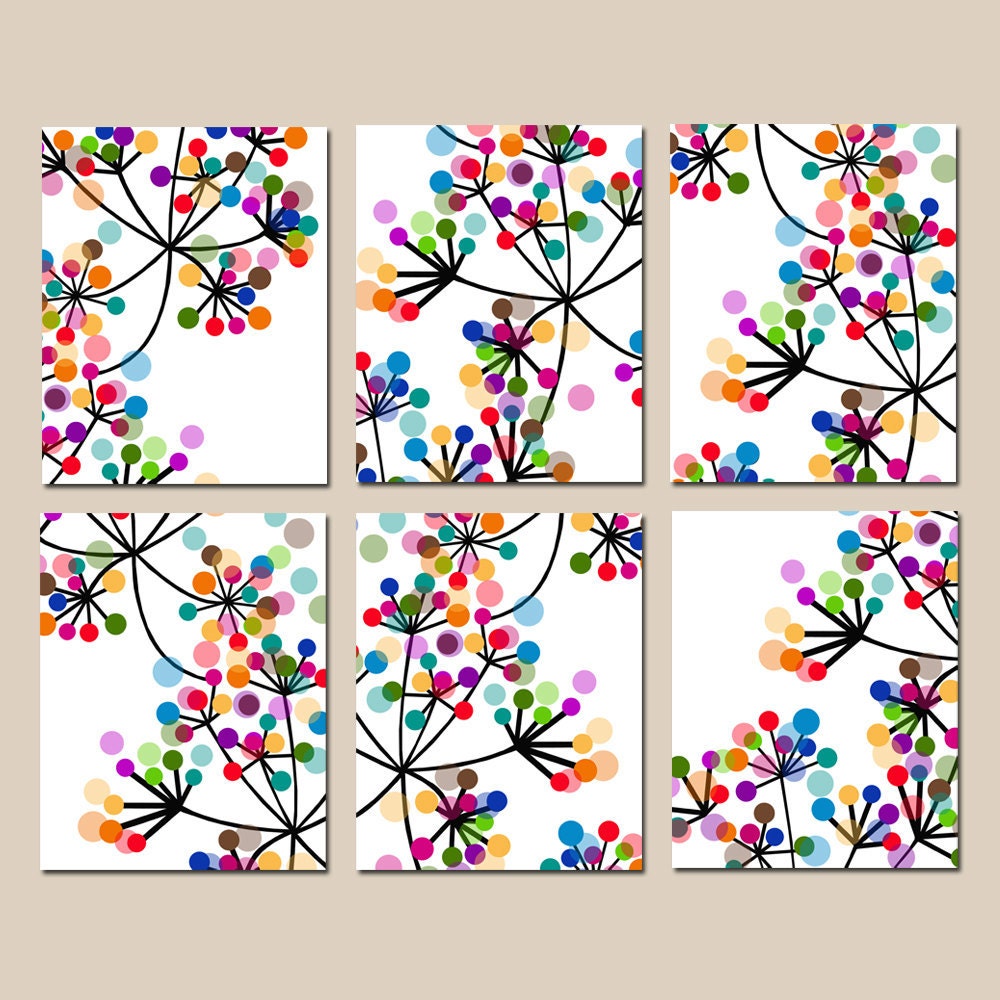 Modern Abstract Colorful Dots Collection - Set of Six 8x10 Prints - Rainbow Colorful Wall Art
