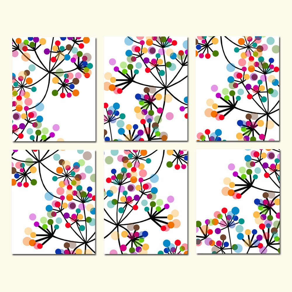 Modern Abstract Colorful Dots Collection - Set of Six 8x10 Prints - Rainbow Colorful Wall Art