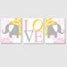 Modern Elephant Love Trio - Set of Three 8x10 Nursery Prints - Choose Your Colors - Shown in Soft Pink, Gray, Yellow, White