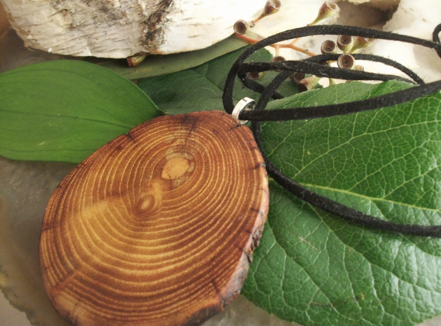 Wooden Tree Branch Jewelry Pendant with Suede by TheHickoryTree