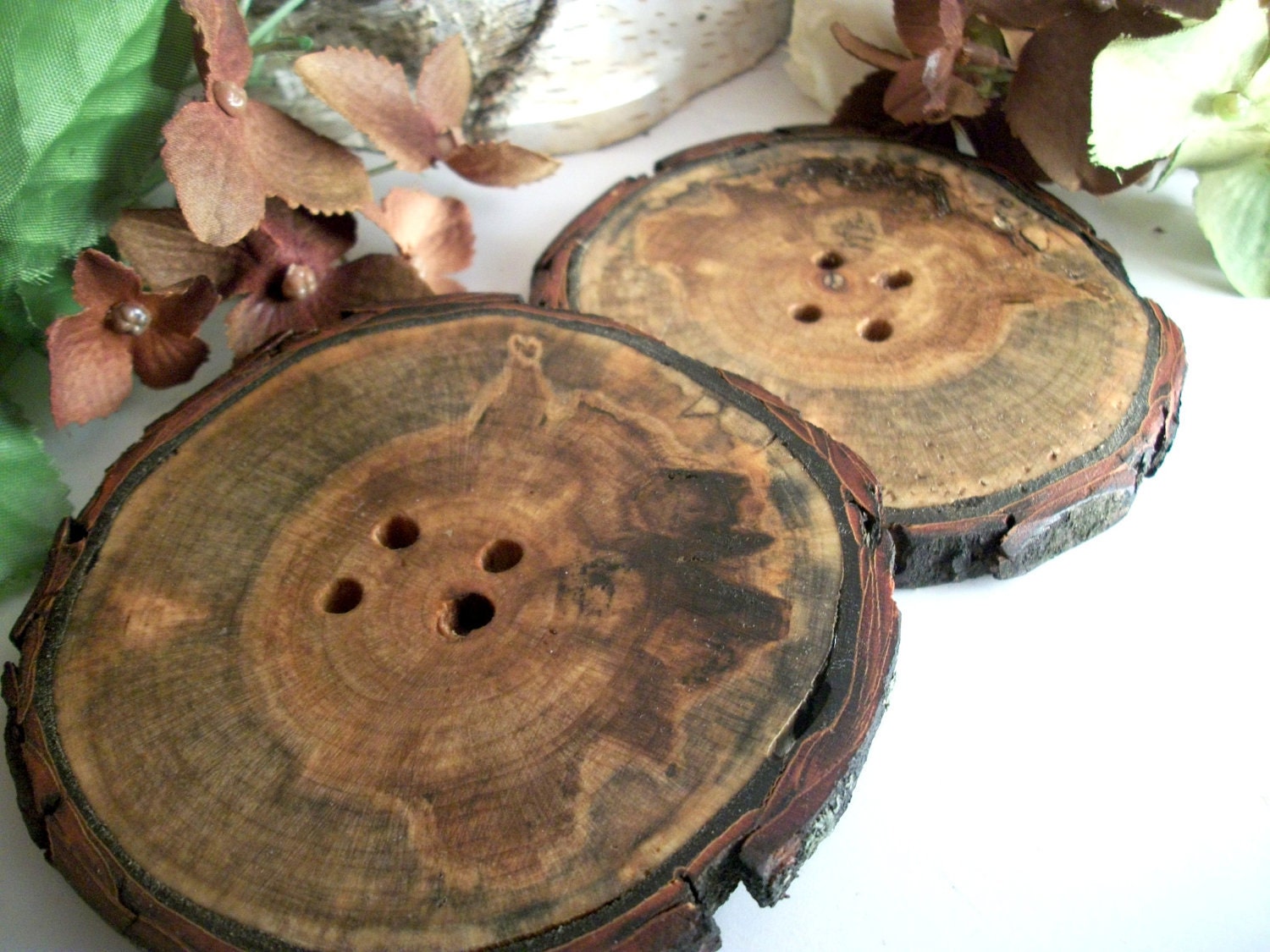 Big Wood Buttons - 2 Silver Maple Tree Branch Buttons - 3 Inches - For Yarns, Bags, Fiber, Knitting, or Crochet projects
