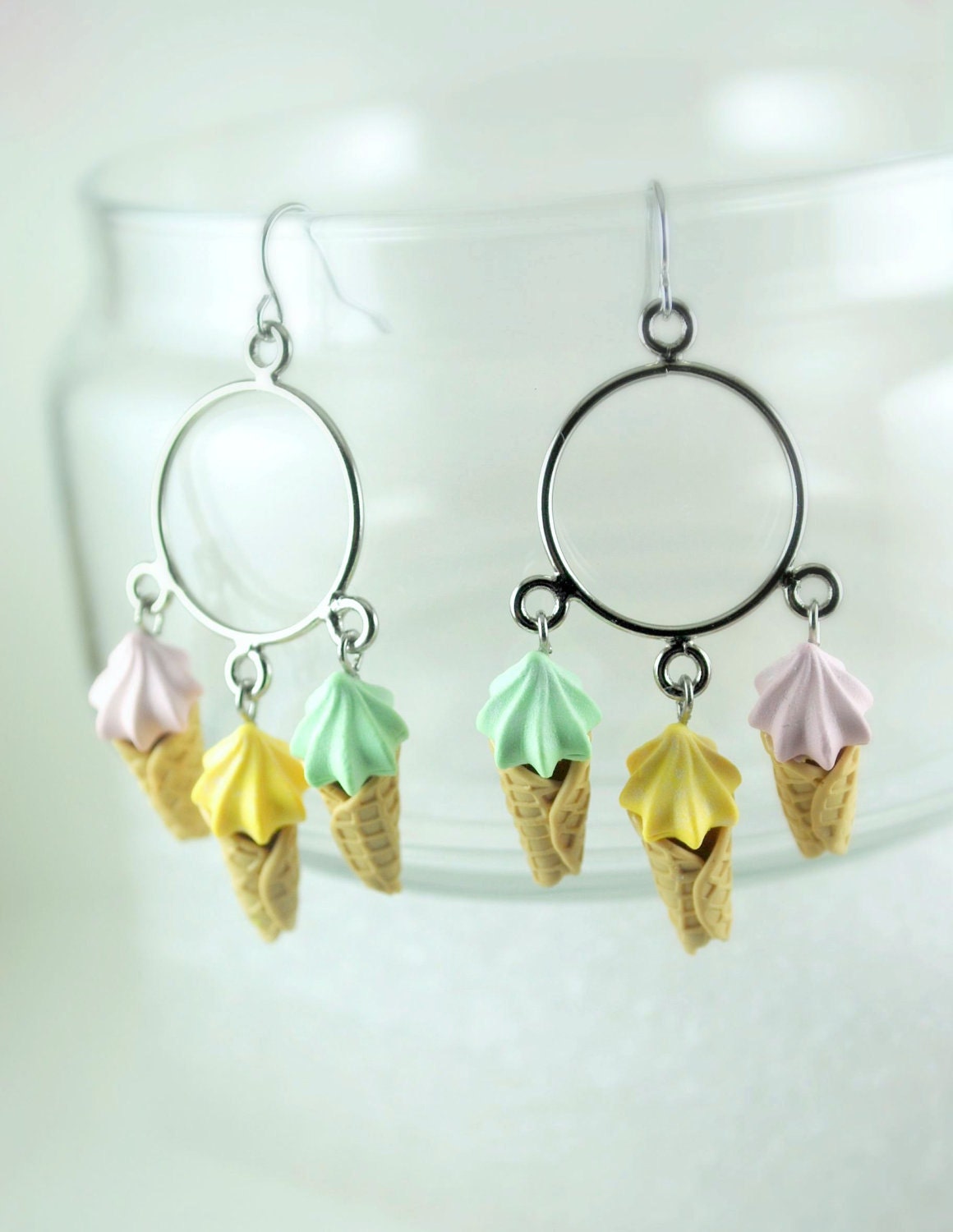 Ice Cream Overdose Chandelier Earrings. Handmade Polymer Clay Food Jewelry.