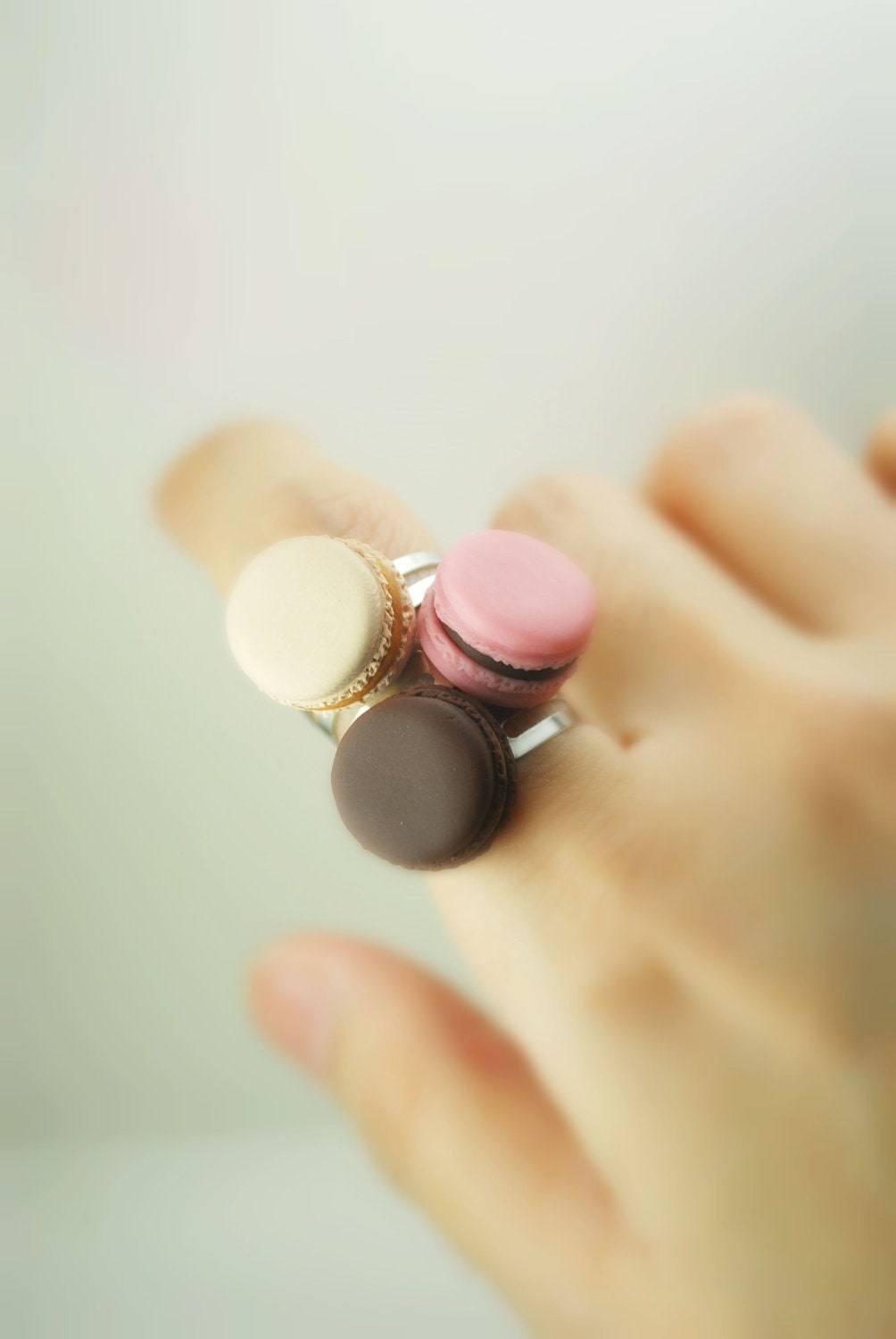 Felicity. Miniature Food Jewelry. A Trio of French Macaroon Ring. Stackable Ring. Handmade Miniature Polymer Clay Food Jewelry. Valentine.