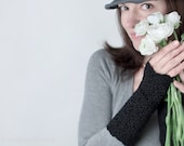 Felted fingerless mittens / wool gloves / felt arm warmers in Jet Black Ready to ship now Christmas gift under 50 USD - vart