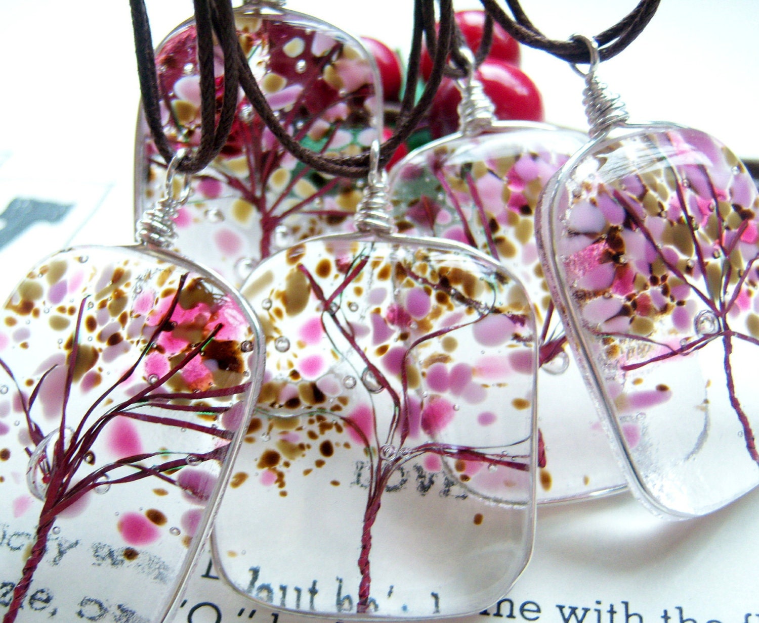 Tree of Life Fused Glass Pendant Cherry Blossoms A KarmaBeads Original