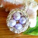Birds Nest Necklace - Wire Wrapped - Sterling Silver - Purple Lavender Freshwater Pearl Eggs - Four Eggs
