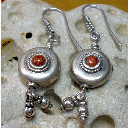 Coral and Silver Earrings