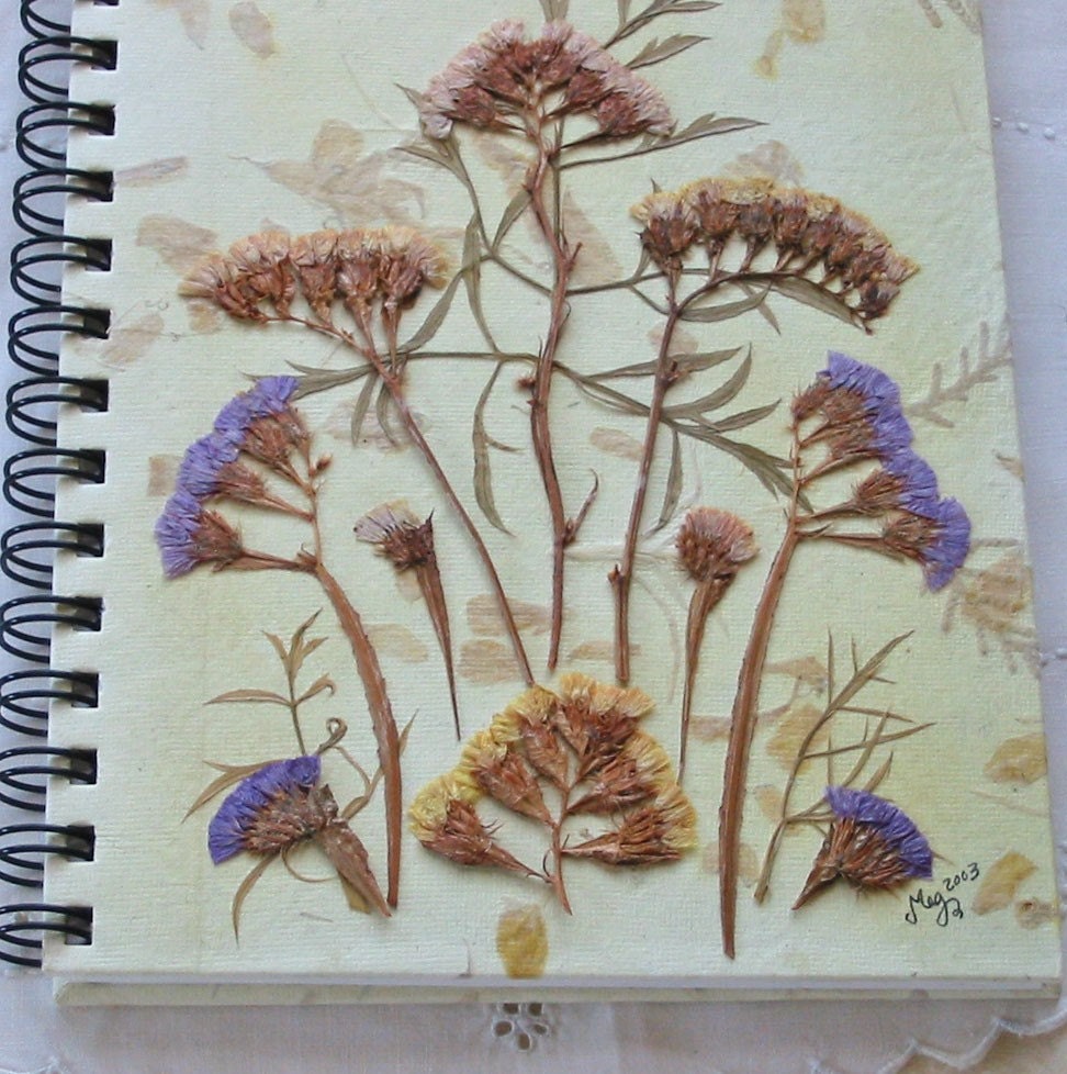 Pressed Statice JOURNAL NOTEBOOK Recycled Handmade Flower Paper