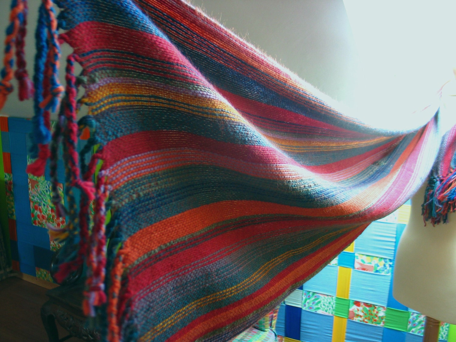 handwoven multicolor shawl - handwoven scarf - europeanstreetteam