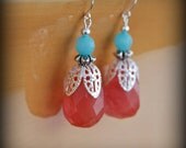 Cherry Quartz Earrings - blue agate, sterling silver