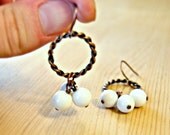 White Stone and Copper Rope Earrings