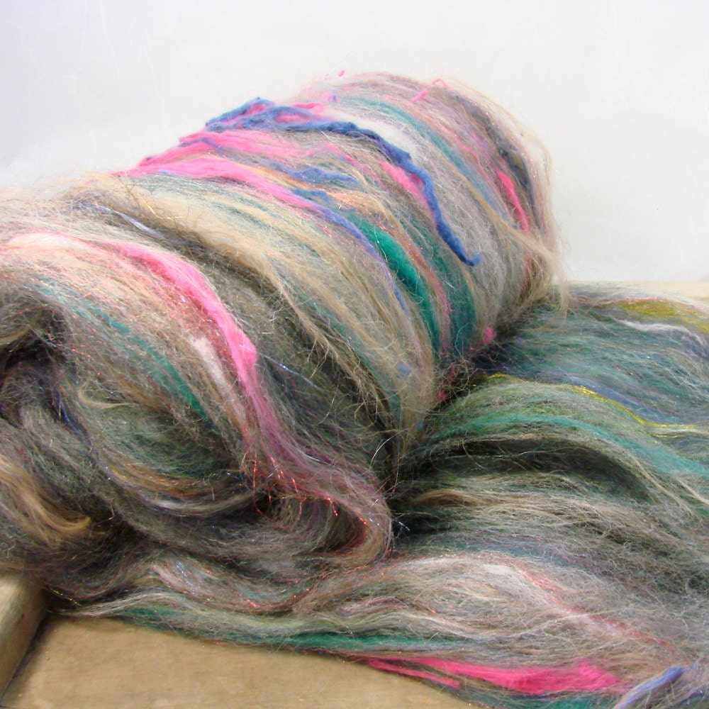 Art Batt for Spinning, Felting, wool, alpaca, firestar, cotton, silk 2.2 oz.: Leaf Kicking