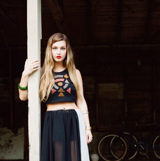 Embroidered Tribal Crop Tank // handmade southwestern geometric applique top