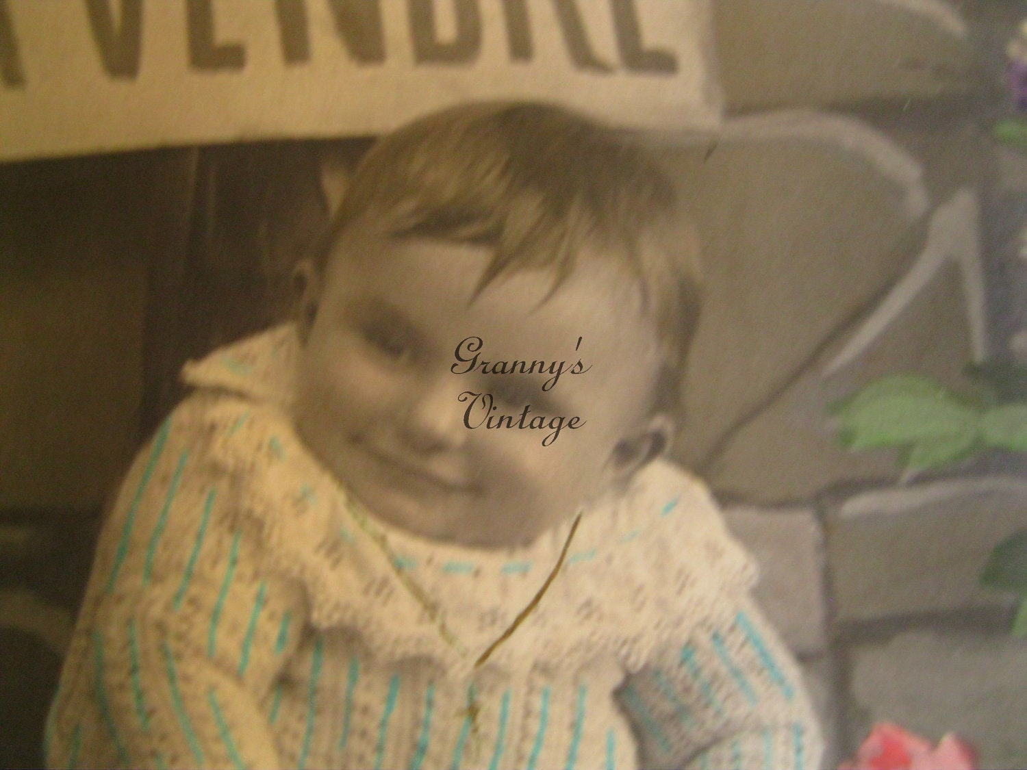 Original Antique French and hand tinted Photo postcard. Bebé á Vendre. 1910