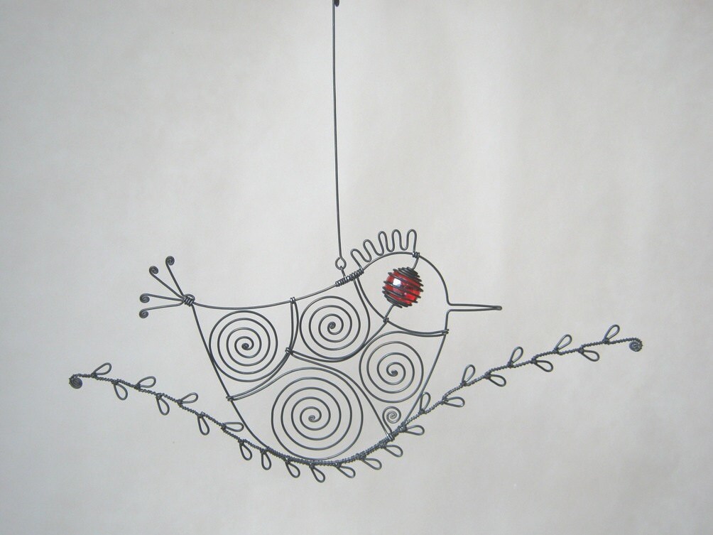 Red - Eyed Wire Bird On A Wire Twig