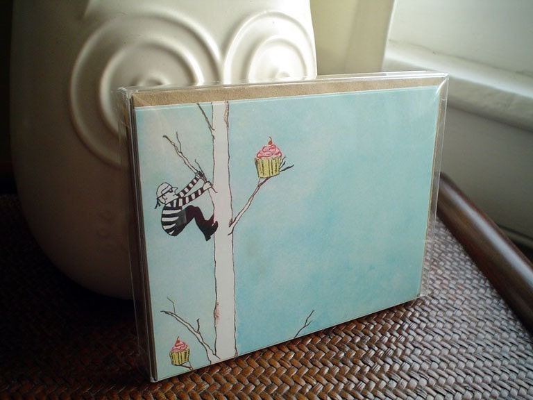 Flat Notecards Boxed Set of 6, blank, fun, sweet, thank you - Burglars and Cupcakes