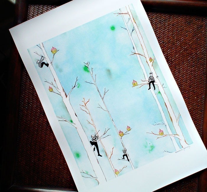 11 x 17 Illustration Print - Burglars and Cupcakes