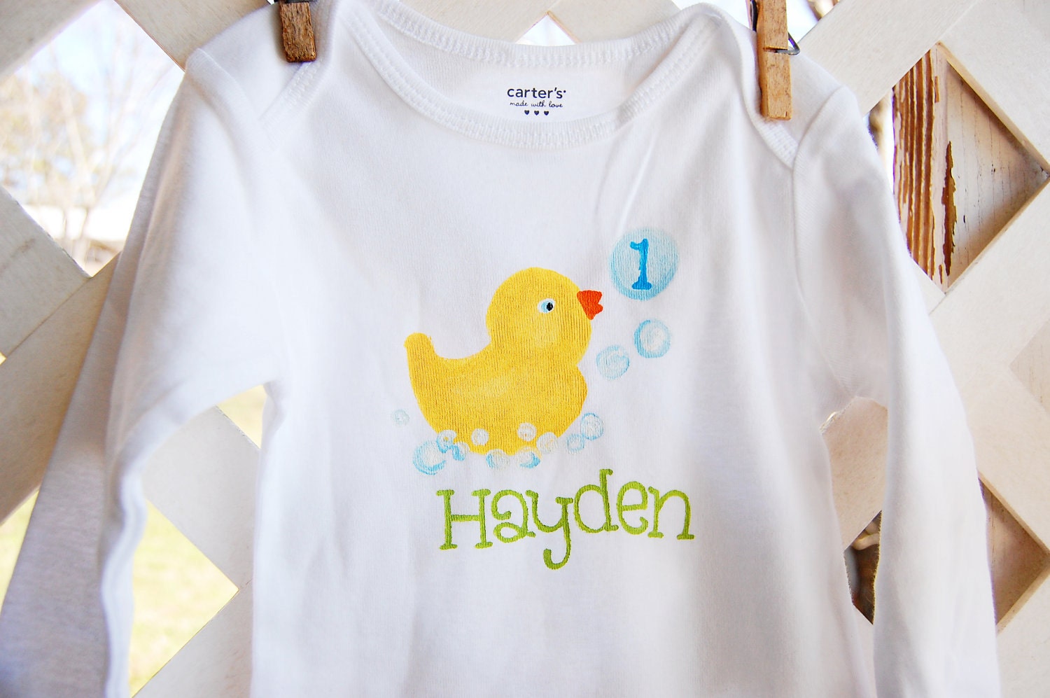 personalized birthday onesie or toddler shirt for boy or girl, short sleeved, monkey, duck, caterpillar, or design of your choice