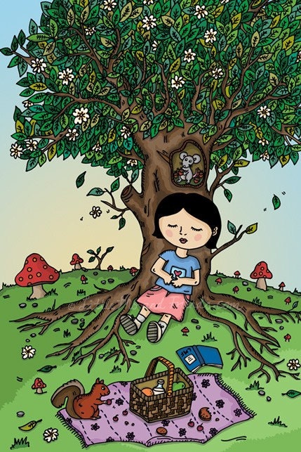 Picnic Slumber Art Print 5 x 7 inches by Helena Tay, signed edition, sleeping girl, magnolia tree