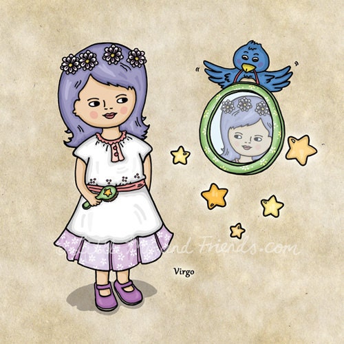 Virgo Mo Art Print 5 x 5 inches by Helena Tay, signed edition, zodiac sign, horoscope