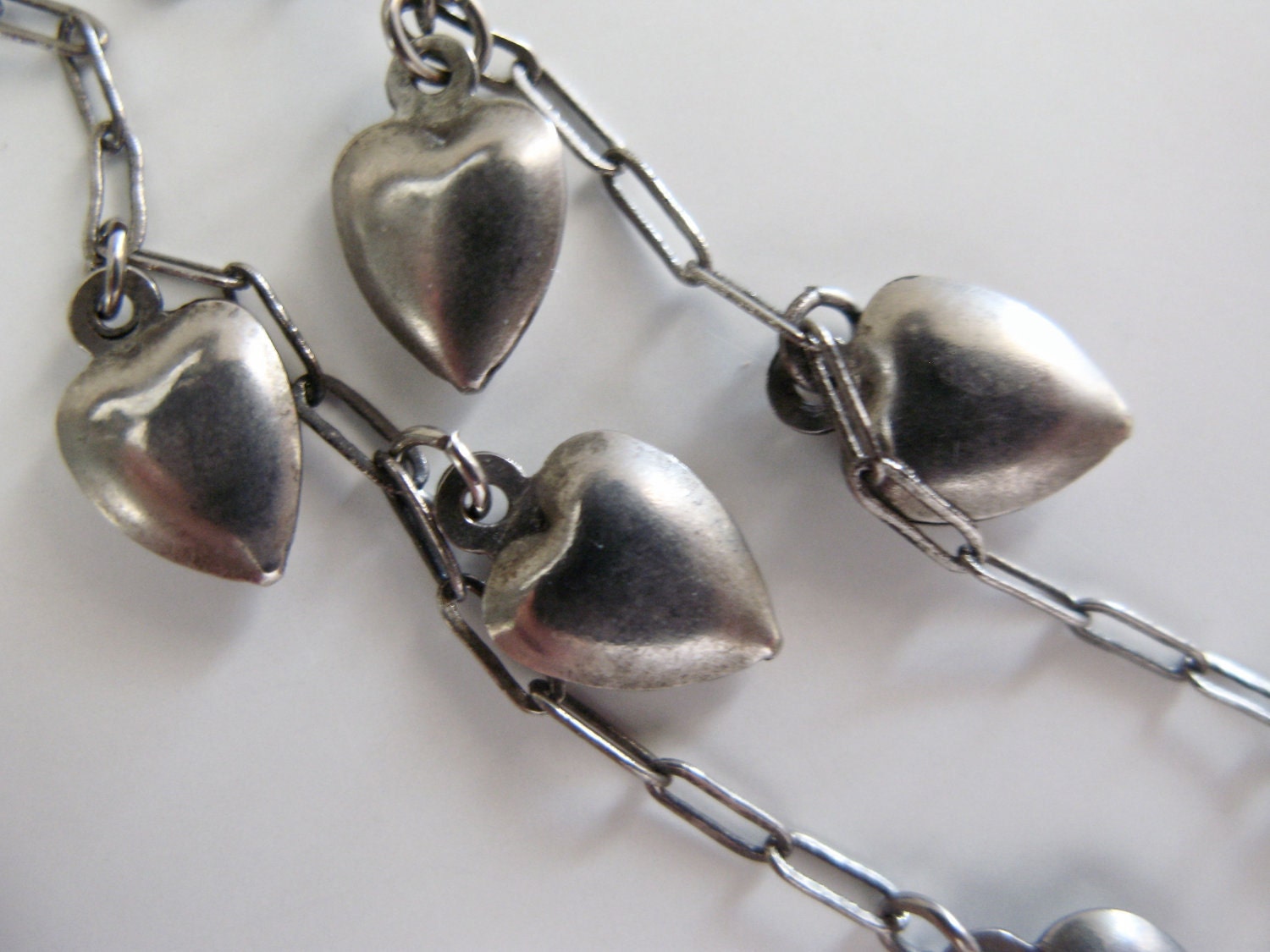 Crush Earrings - vintage heart charm earrings - long chain drops