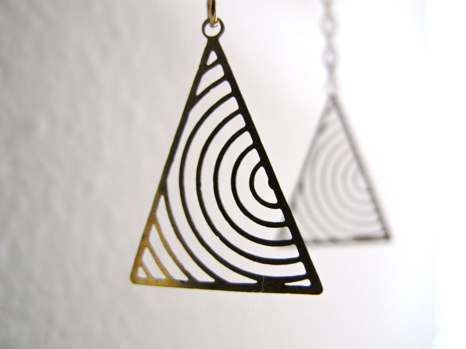 Geometry Earrings - vintage triangle charms - tribal - mod - By Corrieberry Pie