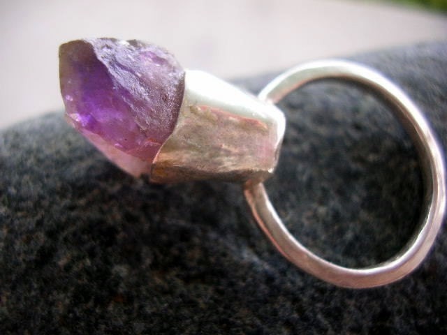raw amethyst and sterling silver ring