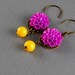 Dainty Bright Purple Flower Vintage Plastic Yellow Earrings
