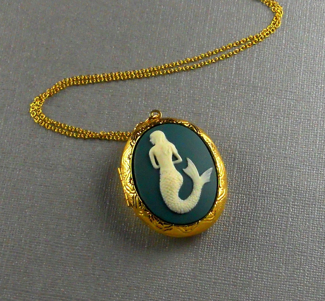 Mermaid Locket Gold Plated Locket Big Locket Necklace Long Chain