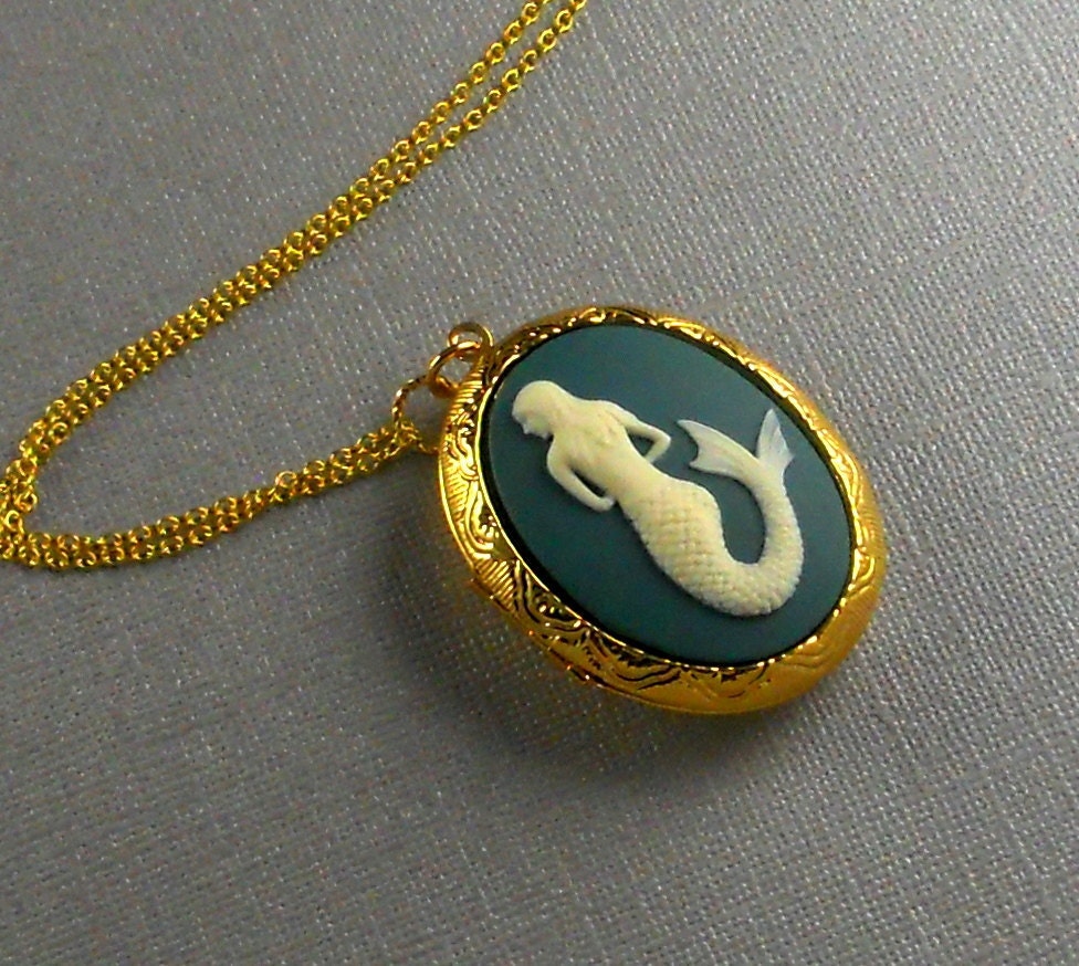 Mermaid Locket Gold Plated Locket Big Locket Necklace Long Chain