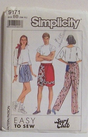 Women & Mens Pants and Shorts Pull-ons Size Sm to XL UNCUT Vintage Simplicity 9171 Sewing Pattern